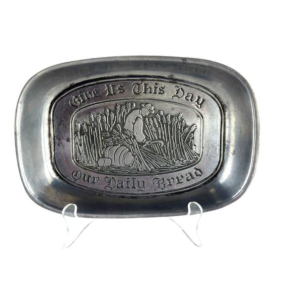 Vintage Duratale Leonard Pewter Bread Tray Give Us This Day Religious Decor - Picture 10 of 10